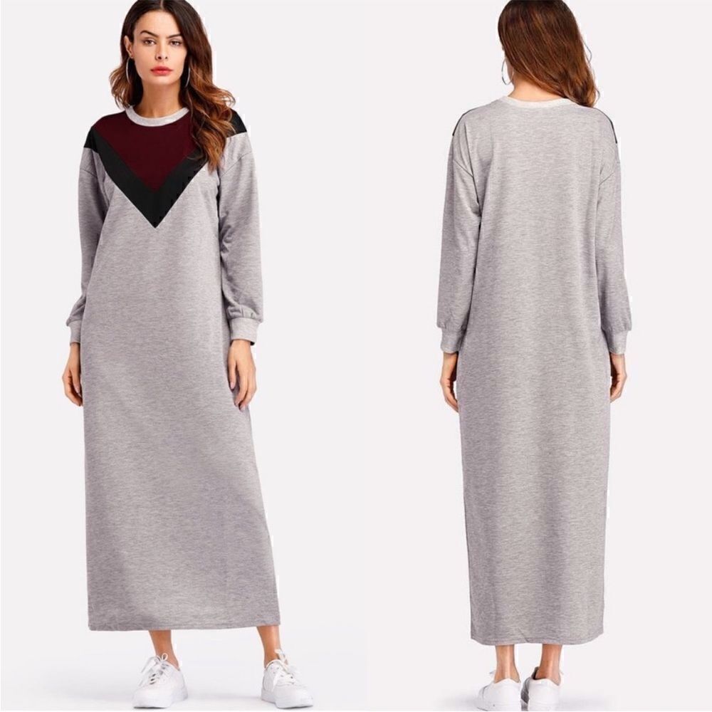SHEIN Colorblock Sweatshirt Maxi Dress Long Sleeves Grey L